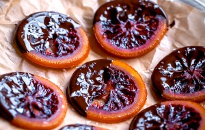 Candied Blood Orange Slices with Dark Chocolate and Sea Salt