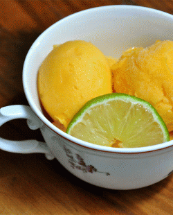 Homemade Champagne Mango Sorbet in Teacup