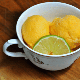 Homemade Champagne Mango Sorbet in Teacup
