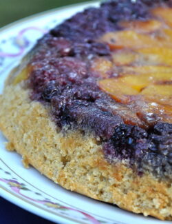 Upside Down Berry Peach Skillet Cake