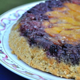 Upside Down Berry Peach Skillet Cake