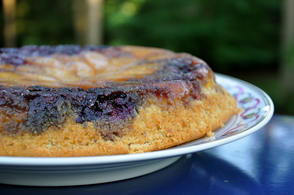 Upside Down Berry Peach Skillet Cake