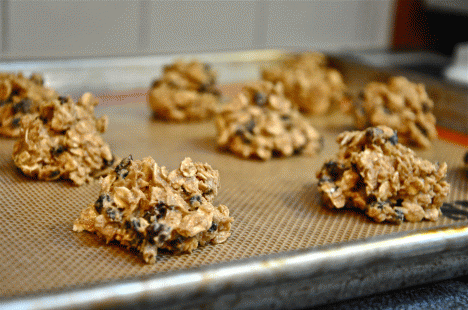 Oatmeal Currant Cookies on Baking Sheet