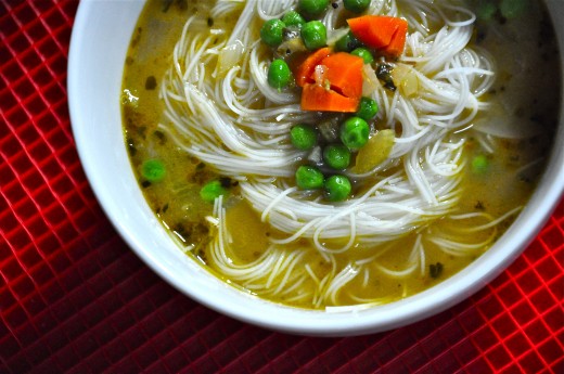 Faux Chicken Rice-Noodle Soup