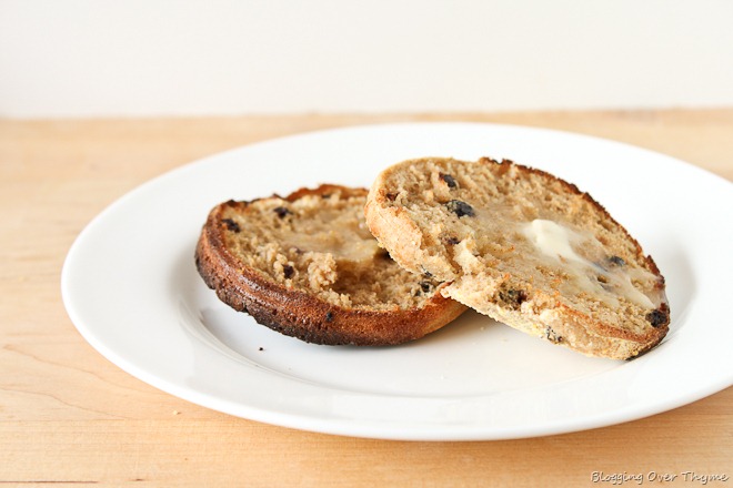 Sliced and Toasted Cinnamon Raisin English Muffins