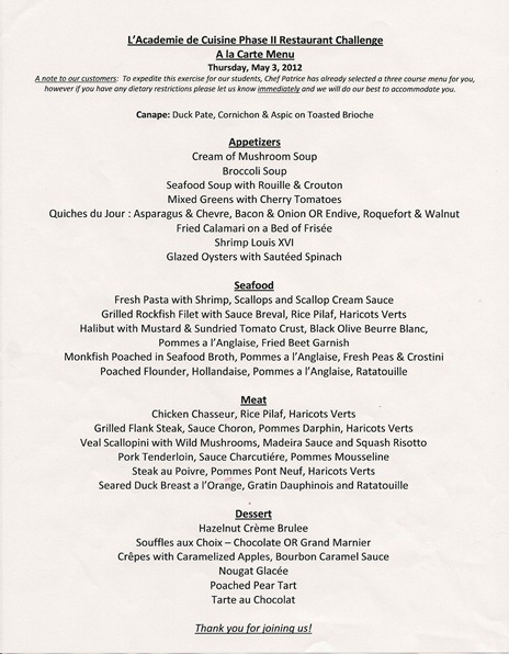 restaurant challenge menu