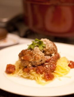 Spaghetti Squash with Homemade Tomato Sauce and Meatballs