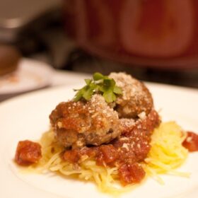 Spaghetti Squash with Homemade Tomato Sauce and Meatballs