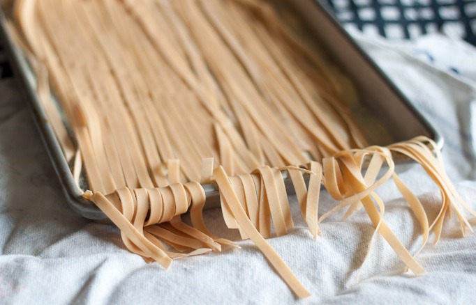 cut homemade red pasta