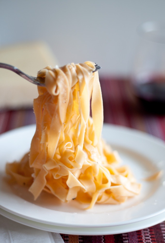 homemade red pasta on plate