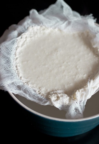 Straining Homemade Ricotta Cheese