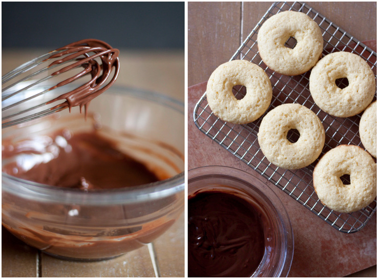 Baked Olive Oil Doughnuts with Dark Chocolate Glaze