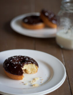Baked Olive Oil Doughnuts with Dark Chocolate Glaze