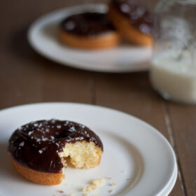 Baked Olive Oil Doughnuts with Dark Chocolate Glaze