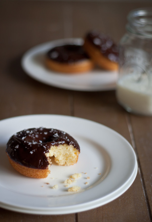 Olive Oil Doughnuts with Dark Chocolate Glaze and Sea Salt. These baked donuts couldn't be easier to make!