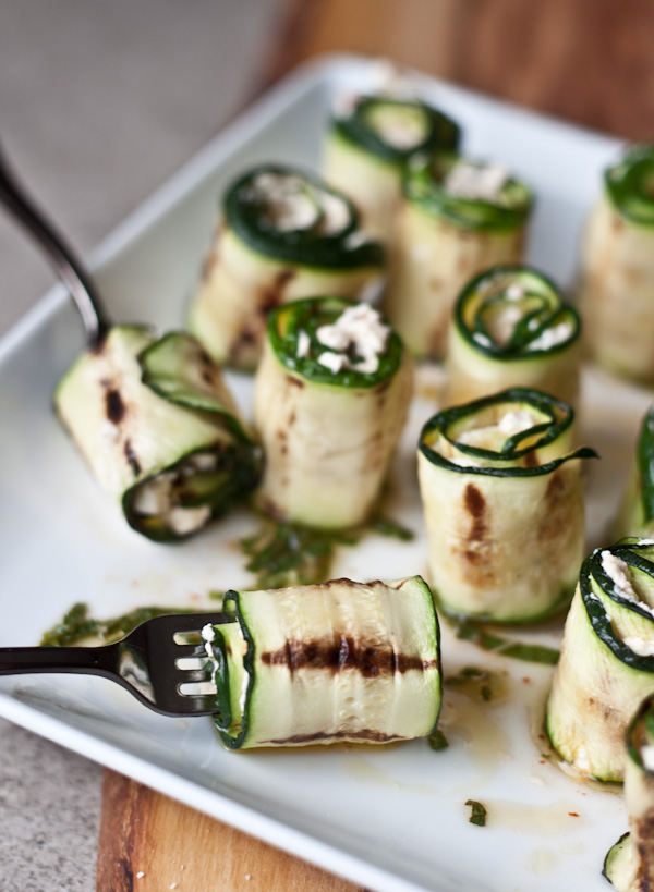 Zucchini Roll Ups with Goat Cheese and Harissa