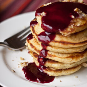 Silver Dollar Pancakes with Blackberry Syrup