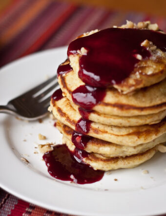 Silver Dollar Pancakes with Blackberry Syrup