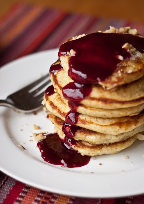 Silver Dollar Pancakes with Blackberry Syrup