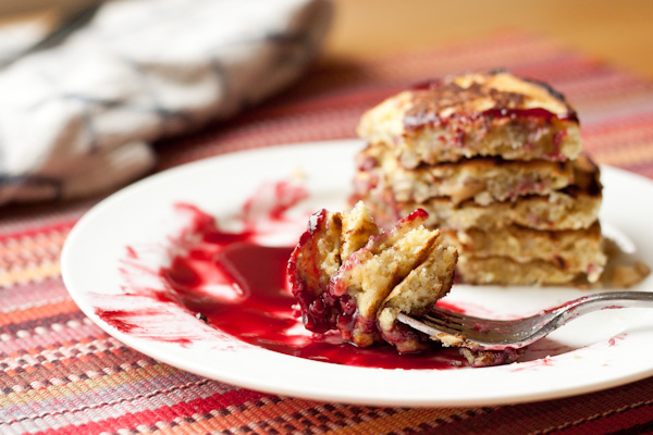 Silver Dollar Pancakes with Blackberry Syrup