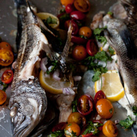 Baked Sea Bass with Tomatoes