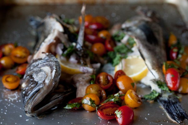 Baked Sea Bass with Tomatoes