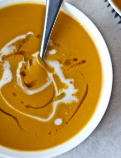 Roasted Acorn Squash and Sweet Potato Soup