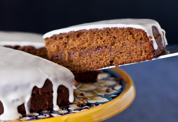 Gingerbread Tea Cake with Raspberry Jam and Lemon Glaze 