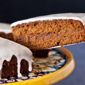 Gingerbread Tea Cake with Raspberry Jam and Lemon Glaze