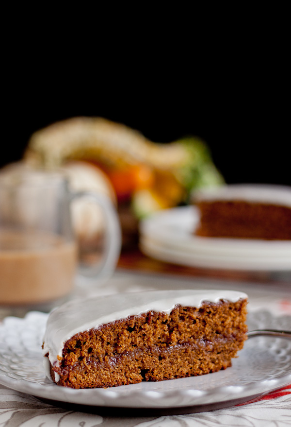 Gingerbread Tea Cake with Raspberry Jam and Lemon Glaze 