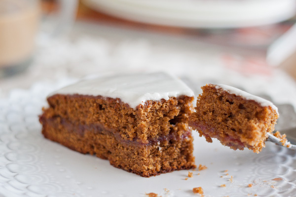 Gingerbread Tea Cake with Raspberry Jam and Lemon Glaze 