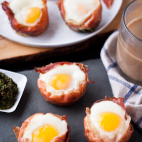 Prosciutto Egg Cups with Pesto