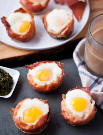 Prosciutto Egg Cups with Pesto