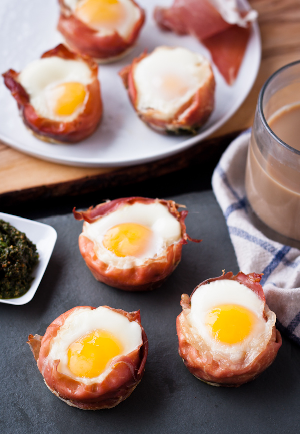 Prosciutto Egg Cups with Pesto