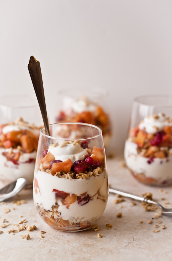 Honey Yogurt Parfait with Cranberry Apple Compote 