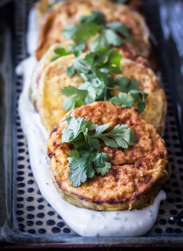 Fried Eggplant with Roasted Garlic Yogurt Sauce