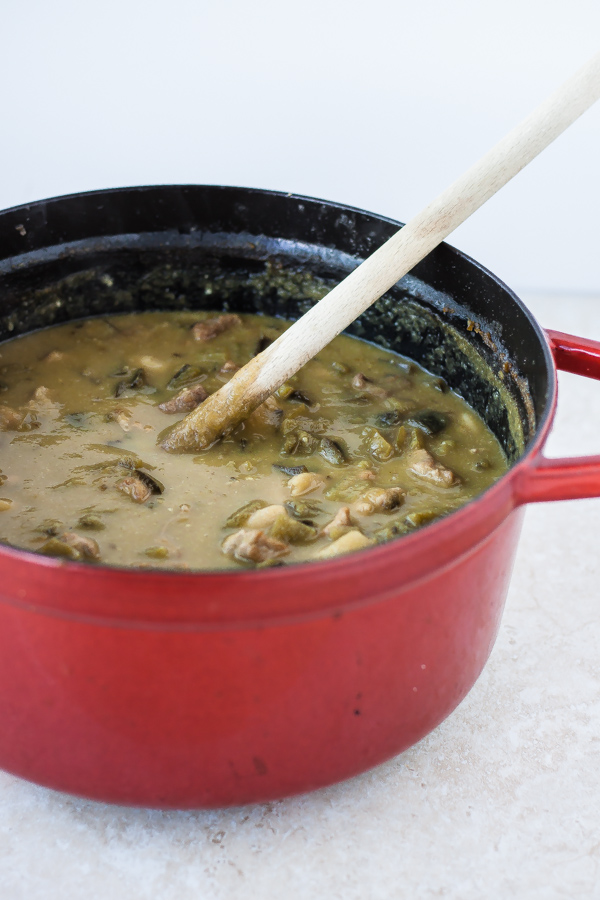 Green Pork Chili in Dutch Oven