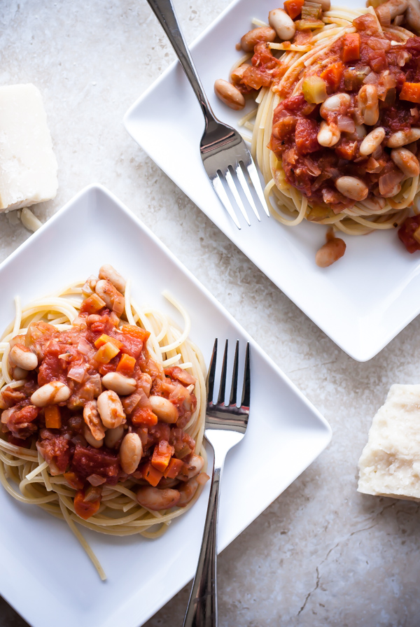 Spaghetti with Cannellini Bean Bolognese