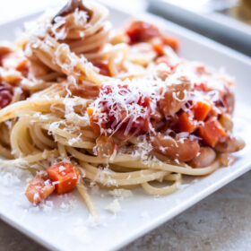 Spaghetti with Cannellini Bean Bolognese