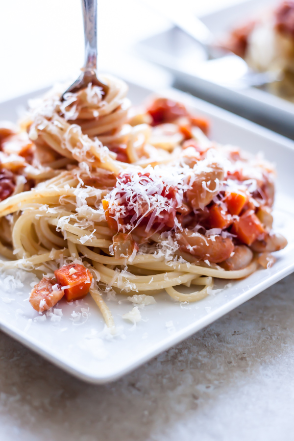 Spaghetti with Cannellini Bean Bolognese - A Beautiful Plate