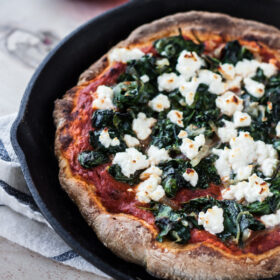 Harissa, Spinach, and Feta Skillet Pizza