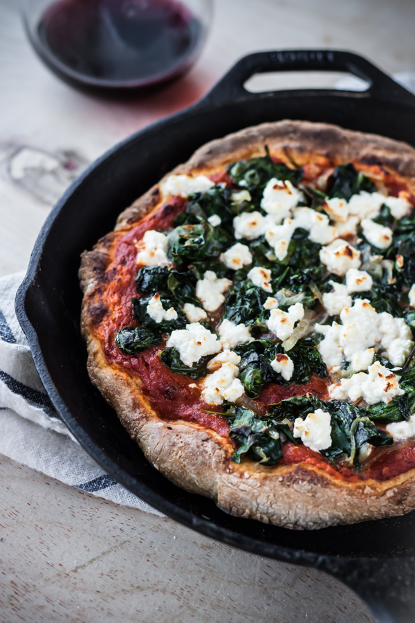 Harissa, Spinach, and Feta Skillet Pizza