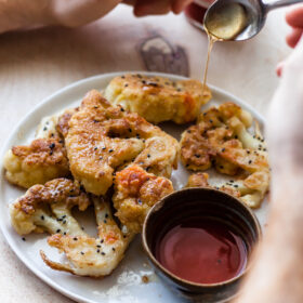 Fried Cauliflower Steaks with Honey and Hot Sauce