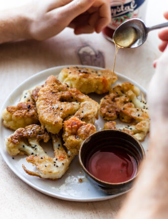 Fried Cauliflower Steaks with Honey and Hot Sauce