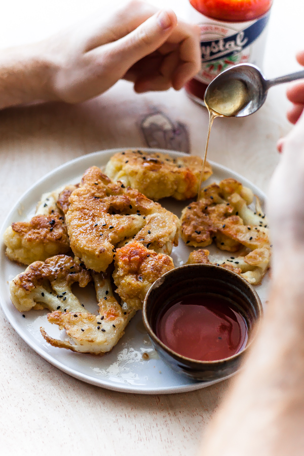 Fried Cauliflower Steaks with Honey and Hot Sauce