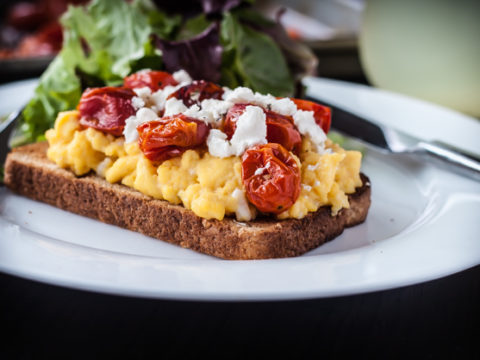 Bain Marie Scrambled Eggs With Roasted Tomatoes Goat Cheese