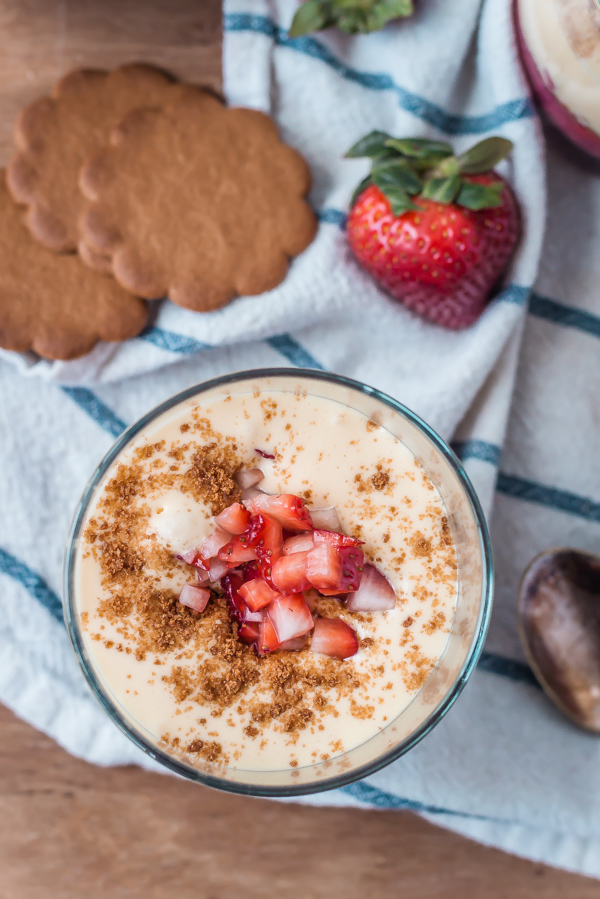 Zabaglione with Rhubarb, Strawberries, and Ginger Cookie Crumble