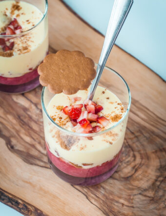 Zabaglione with Rhubarb, Strawberries, and Ginger Cookie Crumble