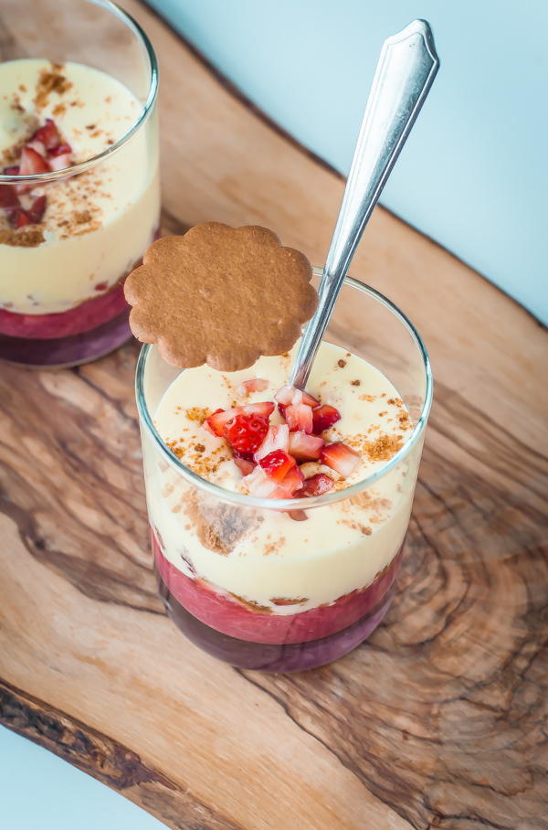 Zabaglione with Rhubarb, Strawberries, and Ginger Cookie Crumble