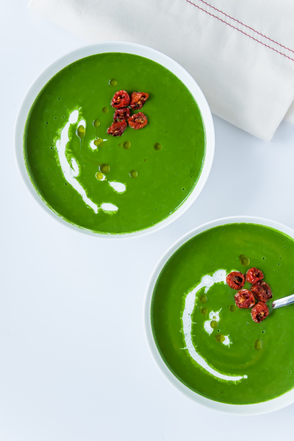 Fresh Spinach Soup with Minted Pea and Cilantro 